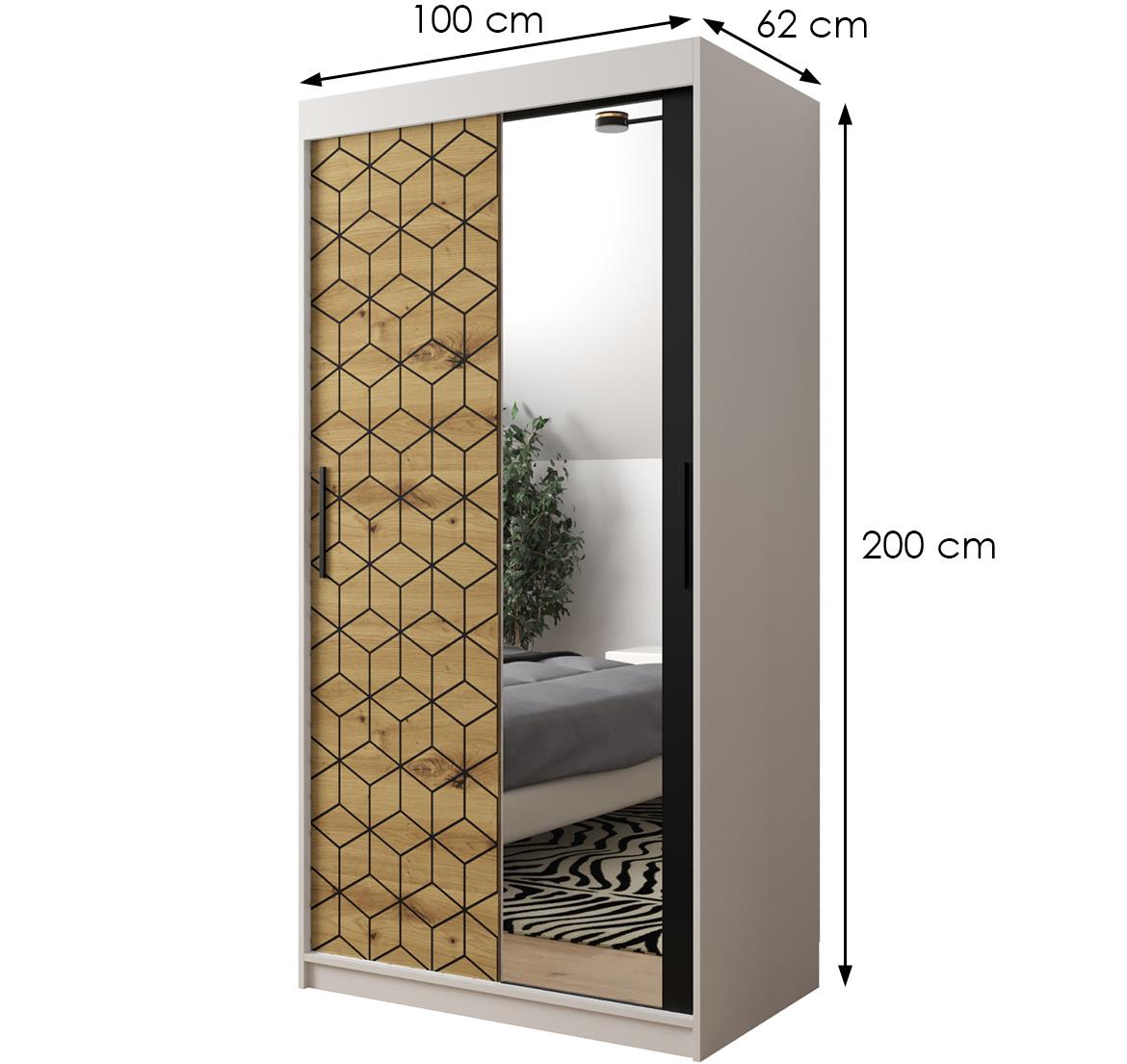 Hexagon ormar/ogledalo 2 vrata 100x62x250 cm natur (artisan hrast)/beli