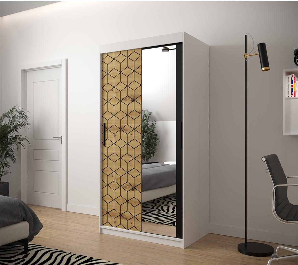 Hexagon ormar/ogledalo 2 vrata 100x62x250 cm natur (artisan hrast)/beli