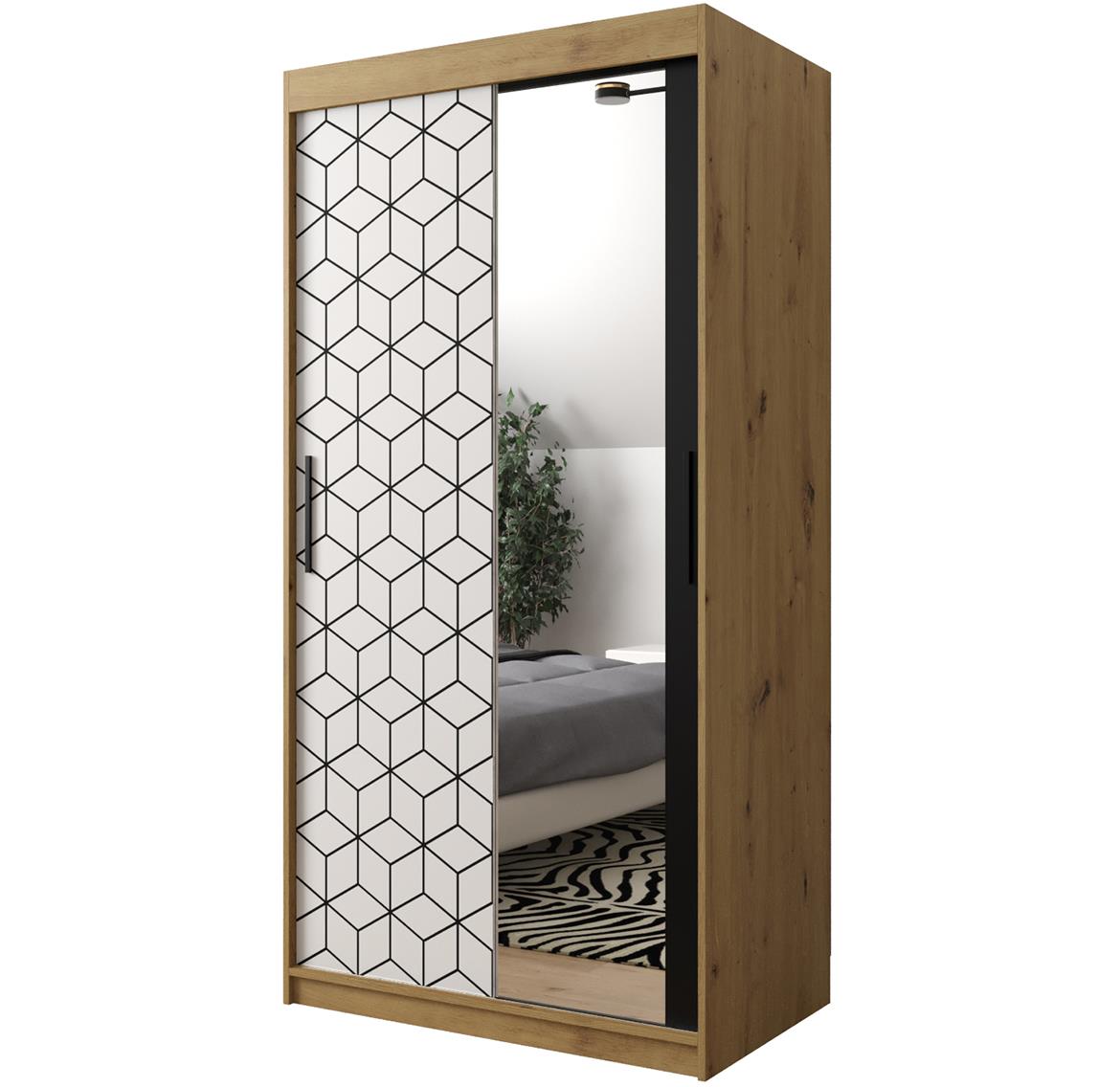 Hexagon ormar/ogledalo 2 vrata 100x62x200 cm natur (artisan hrast)/beli