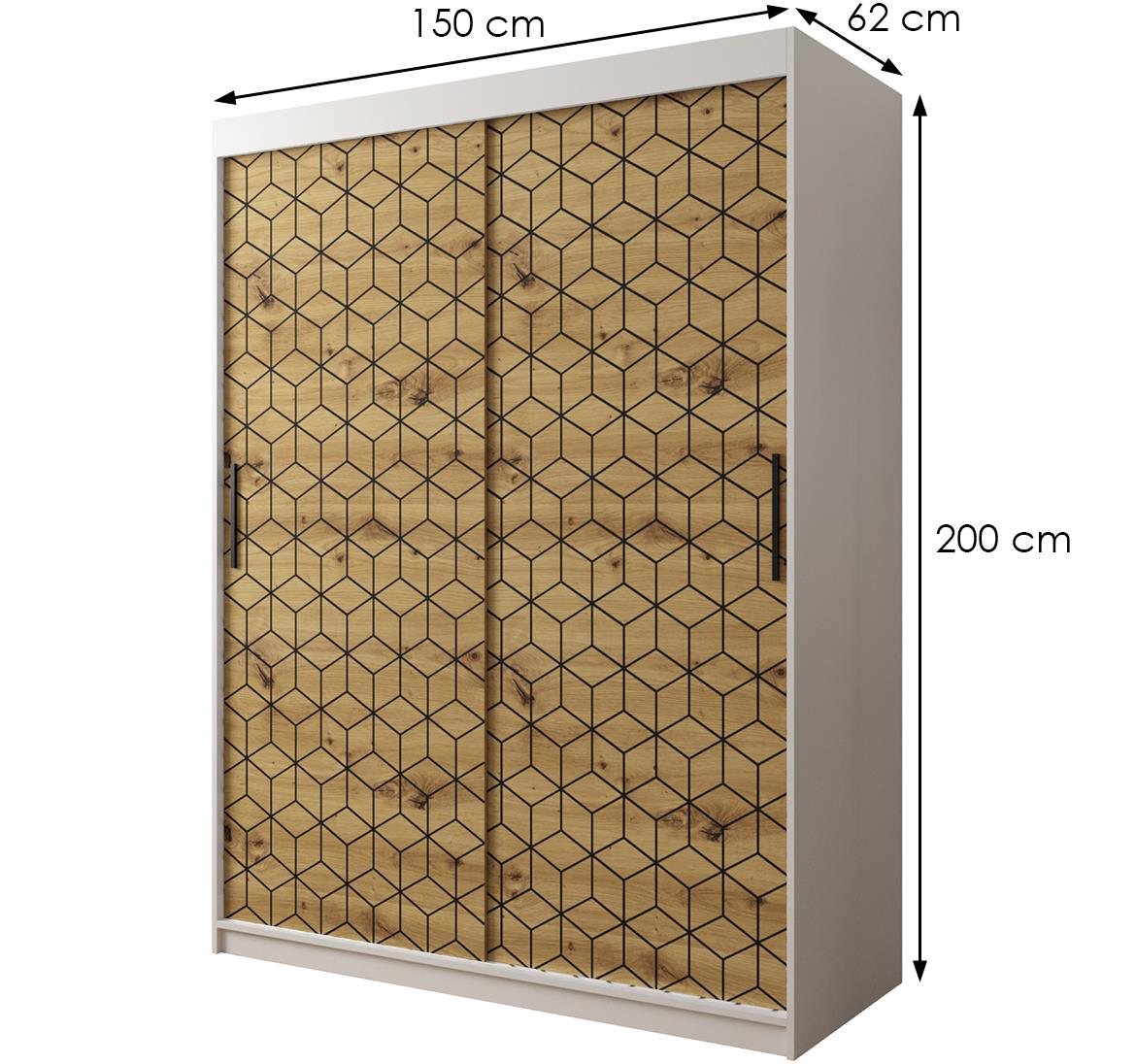 Hexagon ormar 2 vrata 150x62x200 cm natur (artisan hrast)/beli