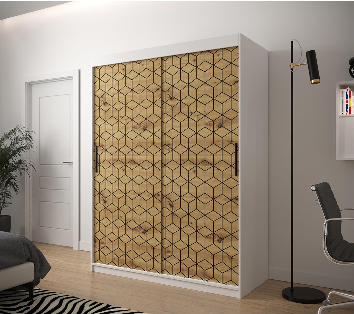 Hexagon ormar 2 vrata 150x62x200 cm natur (artisan hrast)/beli