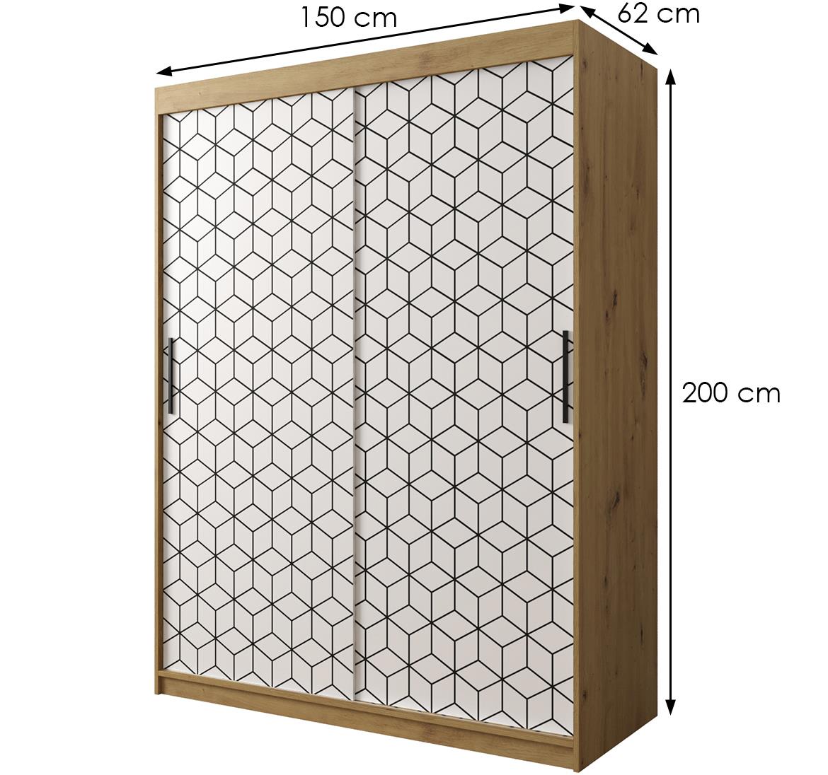 Hexagon ormar 2 vrata 150x62x200 cm natur (artisan hrast)/beli