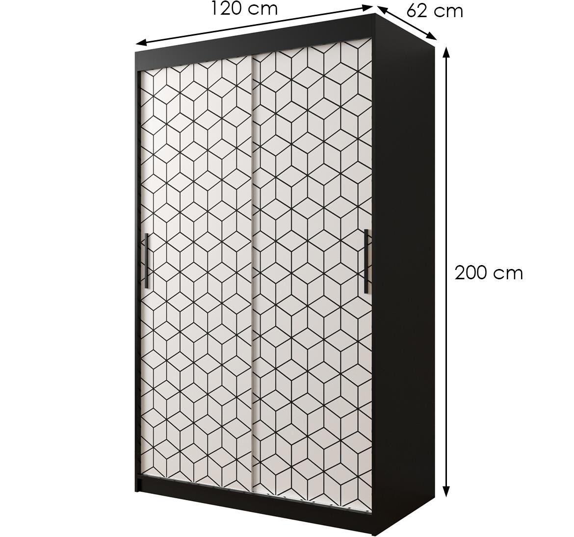 Hexagon ormar 2 vrata 120x62x200 cm crno/beli