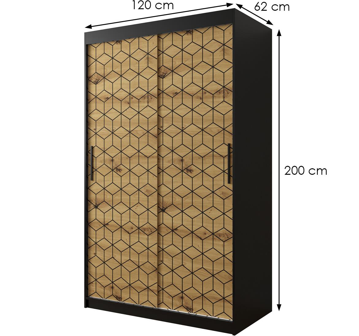 Hexagon ormar 2 vrata 120x62x200 cm natur (artisan hrast)/crni