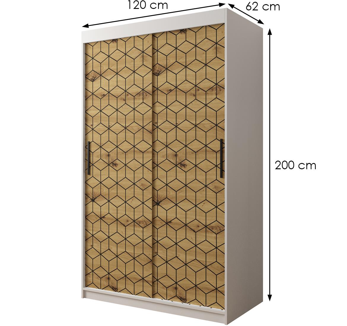 Hexagon ormar 2 vrata 120x62x200 cm natur (artisan hrast)/beli