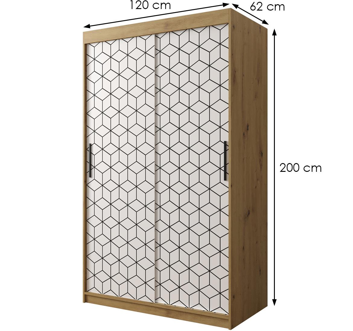 Hexagon ormar 2 vrata 120x62x200 cm natur (artisan hrast)/beli