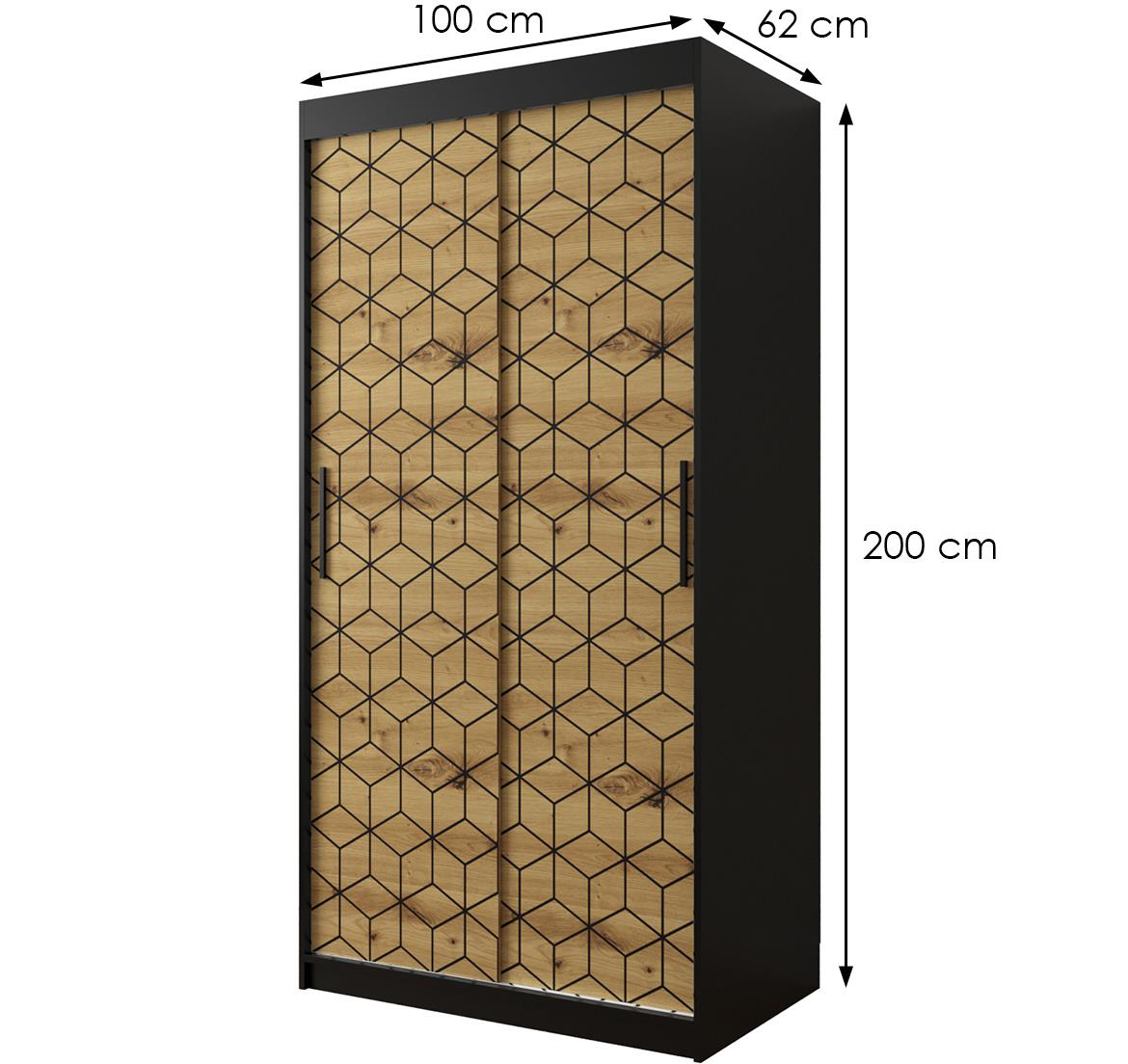 Hexagon ormar 2 vrata 100x62x200 cm natur (artisan hrast)/crni