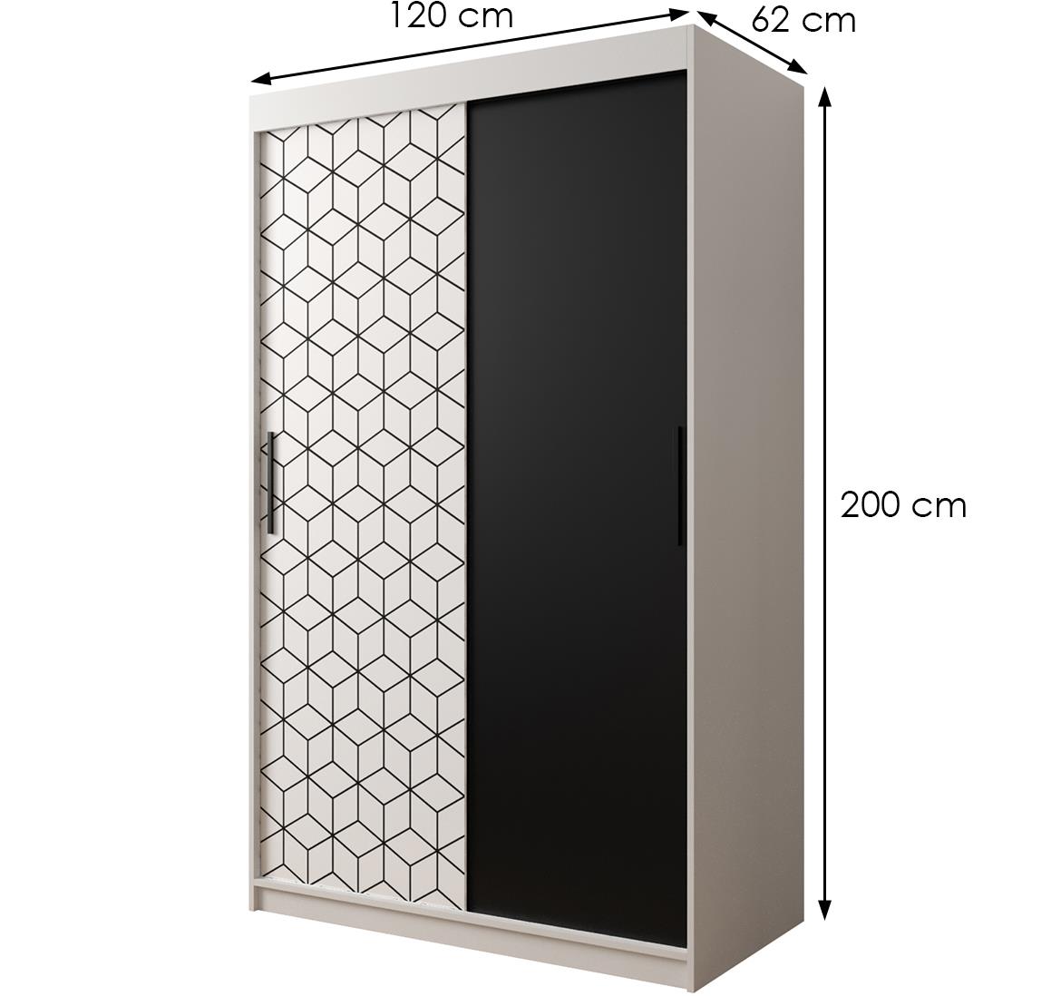 Hexagon ormar 2 vrata 120x62x200 cm crno/beli