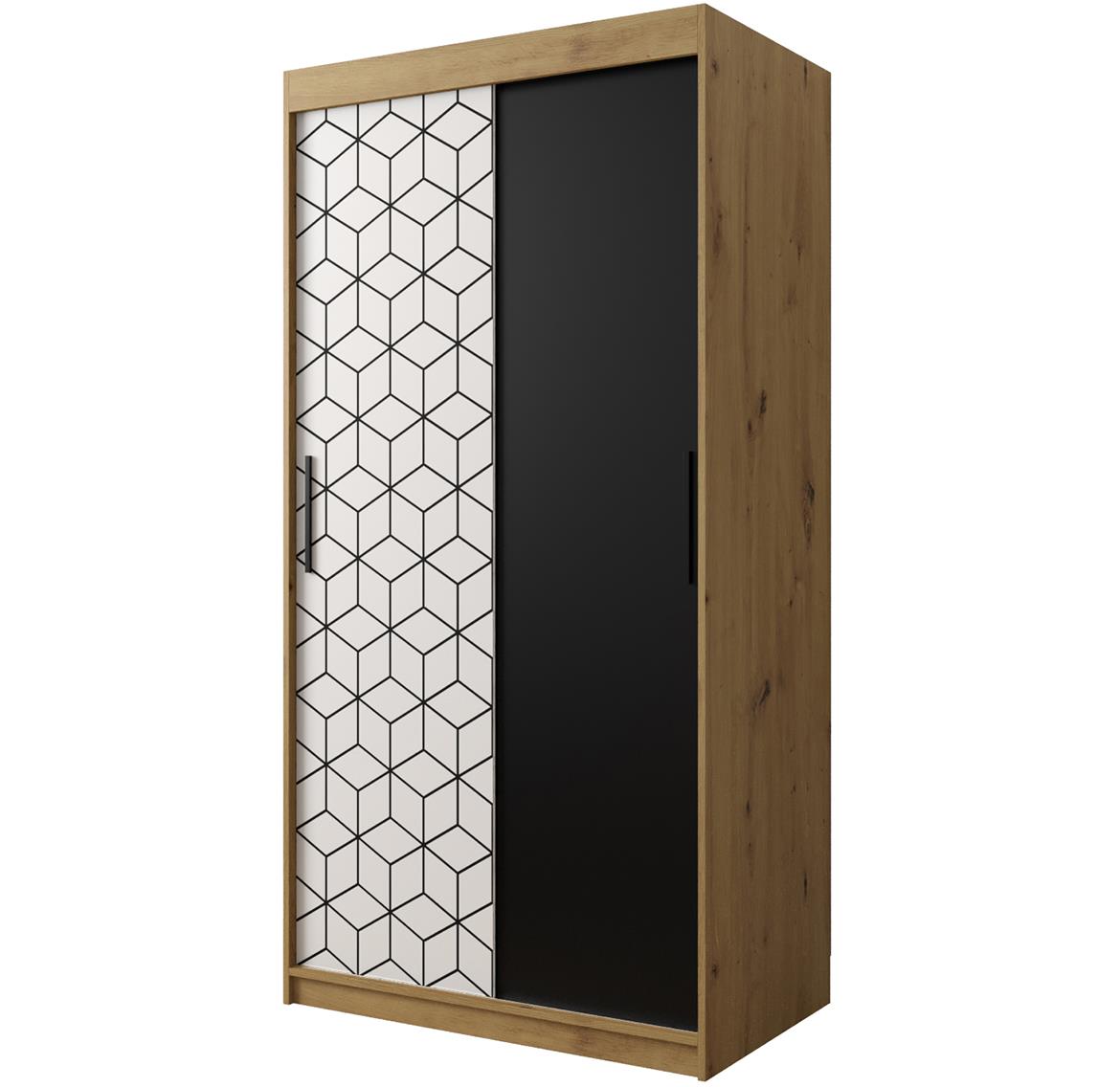 Hexagon ormar 2 vrata 100x62x200 cm natur (artisan hrast)/crni/beli