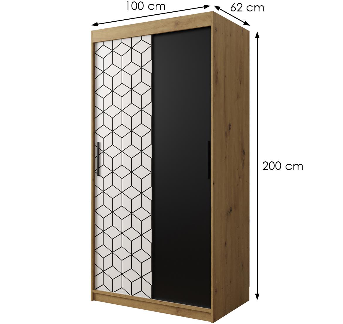 Hexagon ormar 2 vrata 100x62x200 cm natur (artisan hrast)/crni/beli