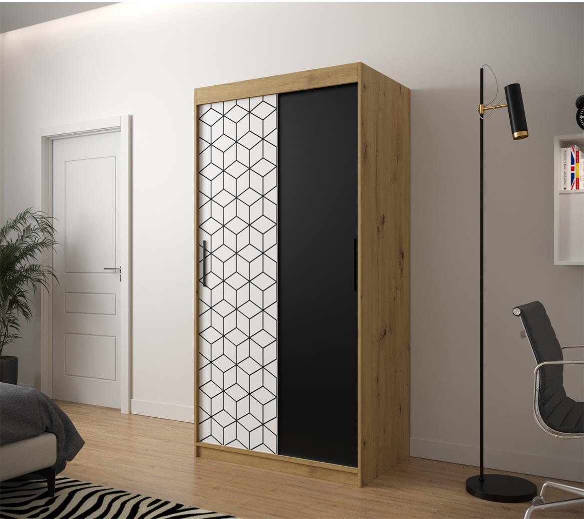 Hexagon ormar 2 vrata 100x62x200 cm natur (artisan hrast)/crni/beli