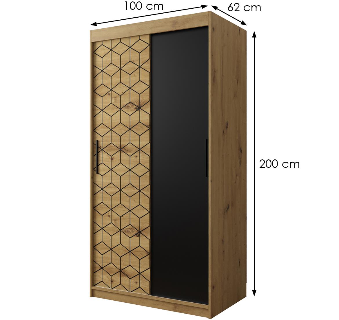 Hexagon ormar 2 vrata 100x62x200 cm natur (artisan hrast)/crni