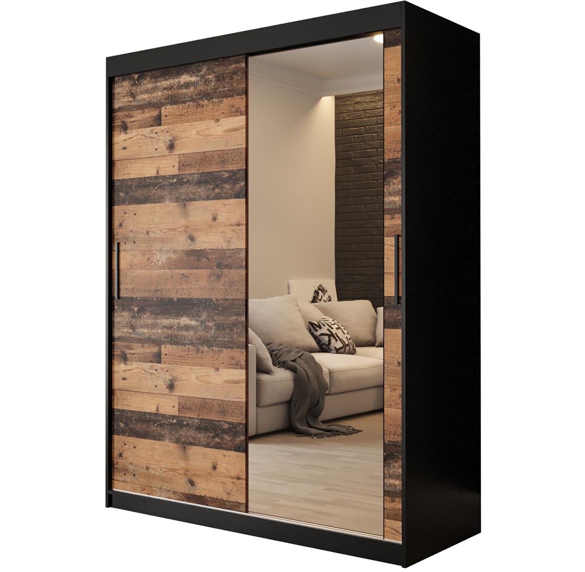 Old Wood ormar/ogledalo 2 vrata T2 150x62x200 cm rustik drvo/crni