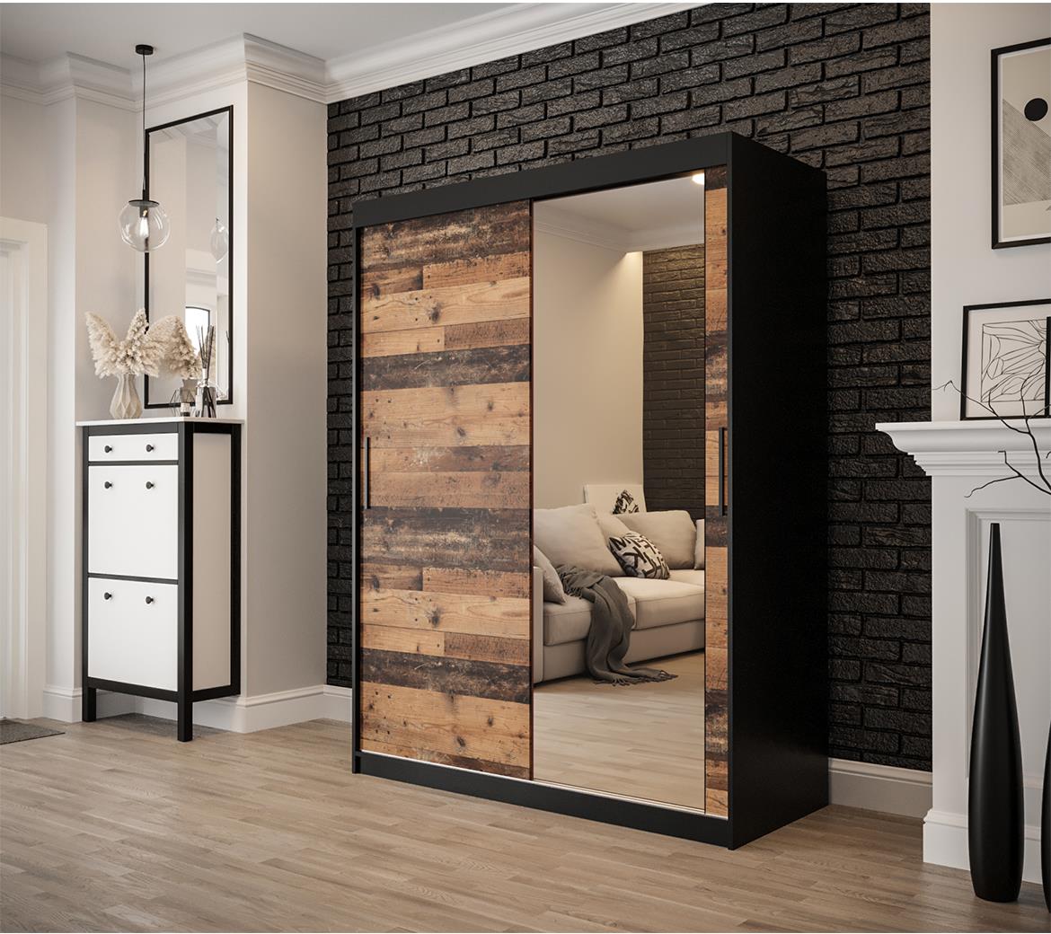 Old Wood ormar/ogledalo 2 vrata T2 150x62x200 cm rustik drvo/crni