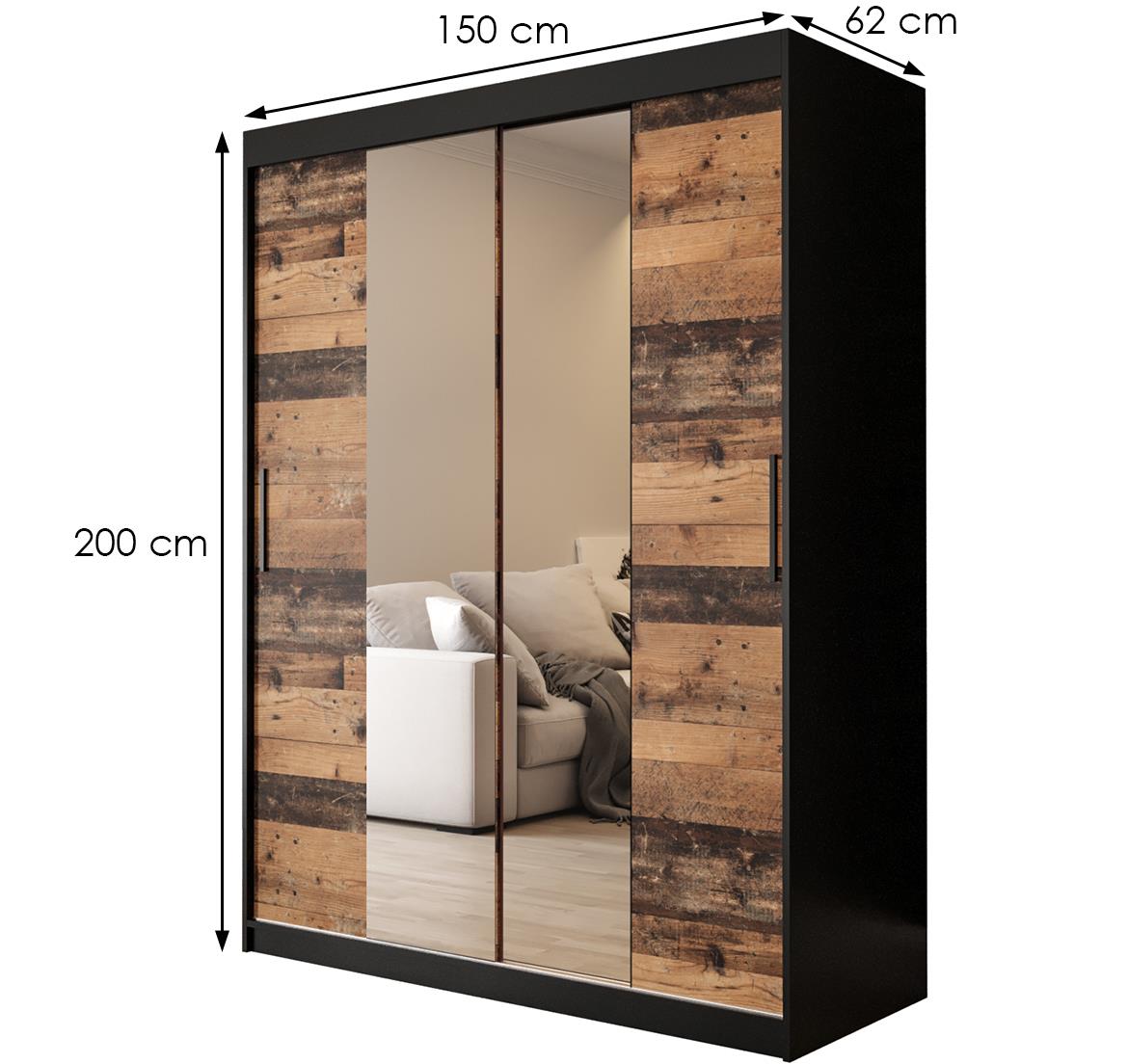 Old Wood ormar/ogledalo 2 vrata T2 100x62x200 cm rustik drvo/crni