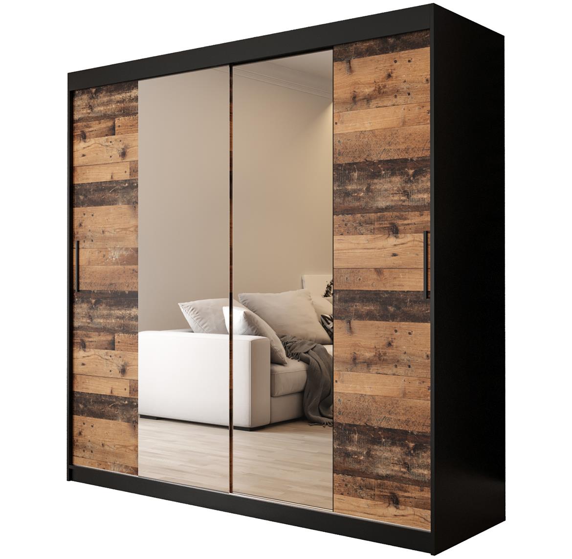 Old Wood ormar/ogledalo 2 vrata T1 200x62x200 cm rustik drvo/crni