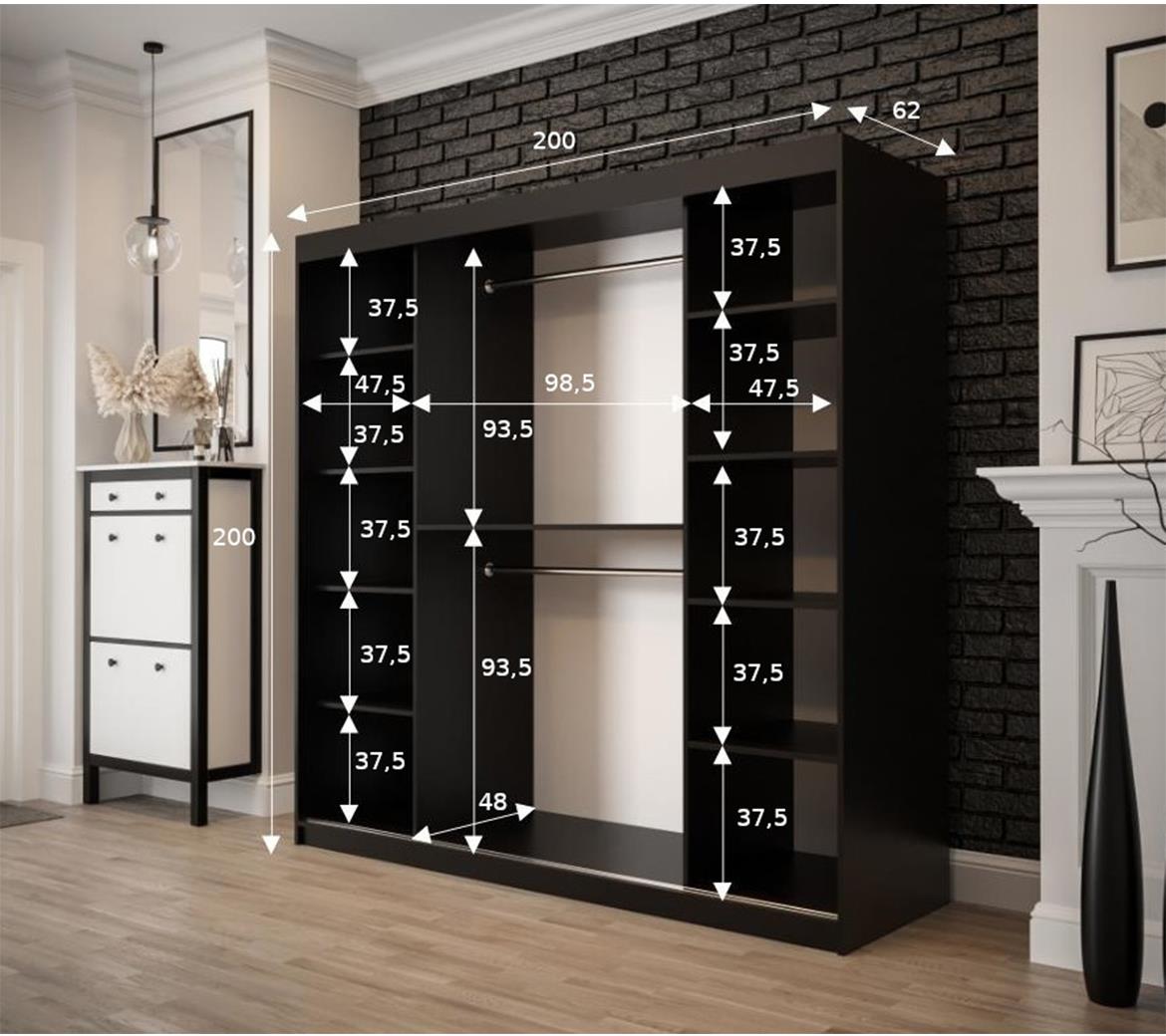 Old Wood ormar/ogledalo 2 vrata T1 200x62x200 cm rustik drvo/crni