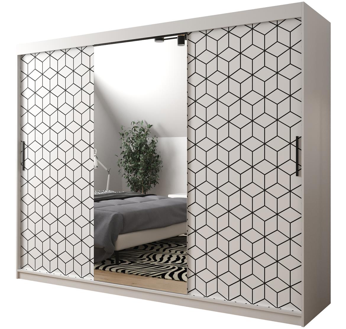 Hexagon ormar/ogledalo 3 vrata 250x62x200 cm beli