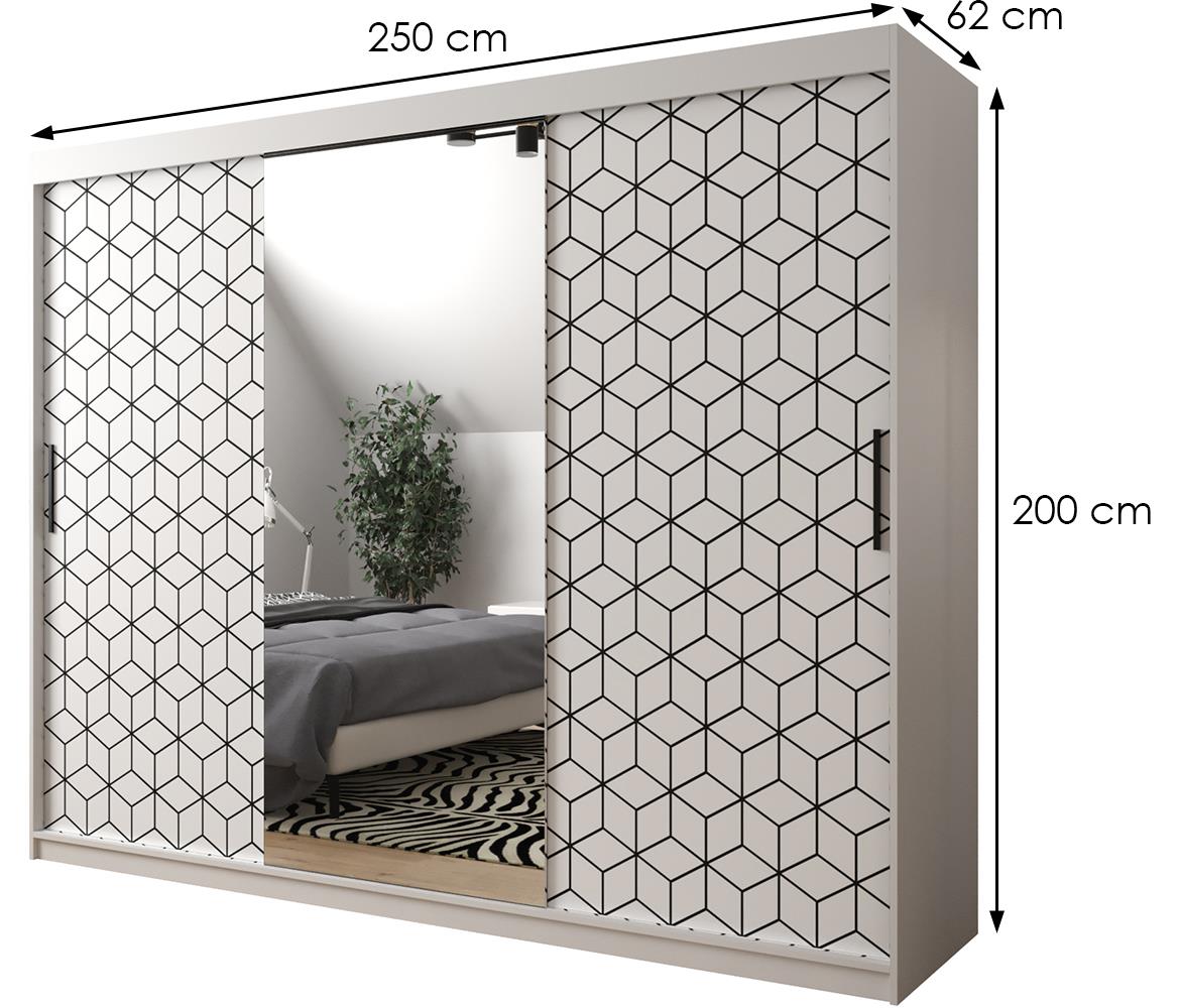 Hexagon ormar/ogledalo 3 vrata 250x62x200 cm beli