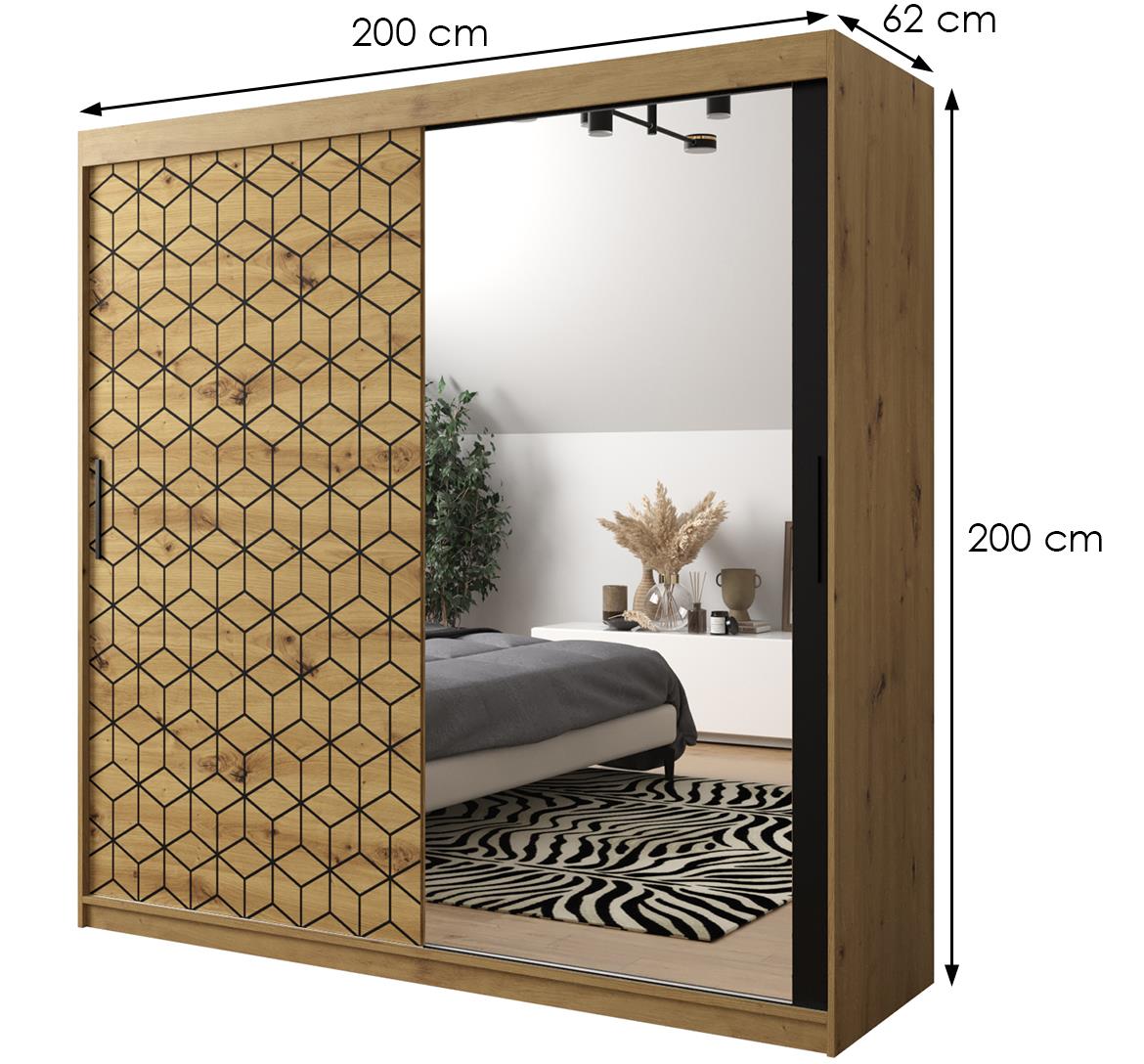 Hexagon ormar/ogledalo 2 vrata 200x62x200 cm natur (artisan hrast)