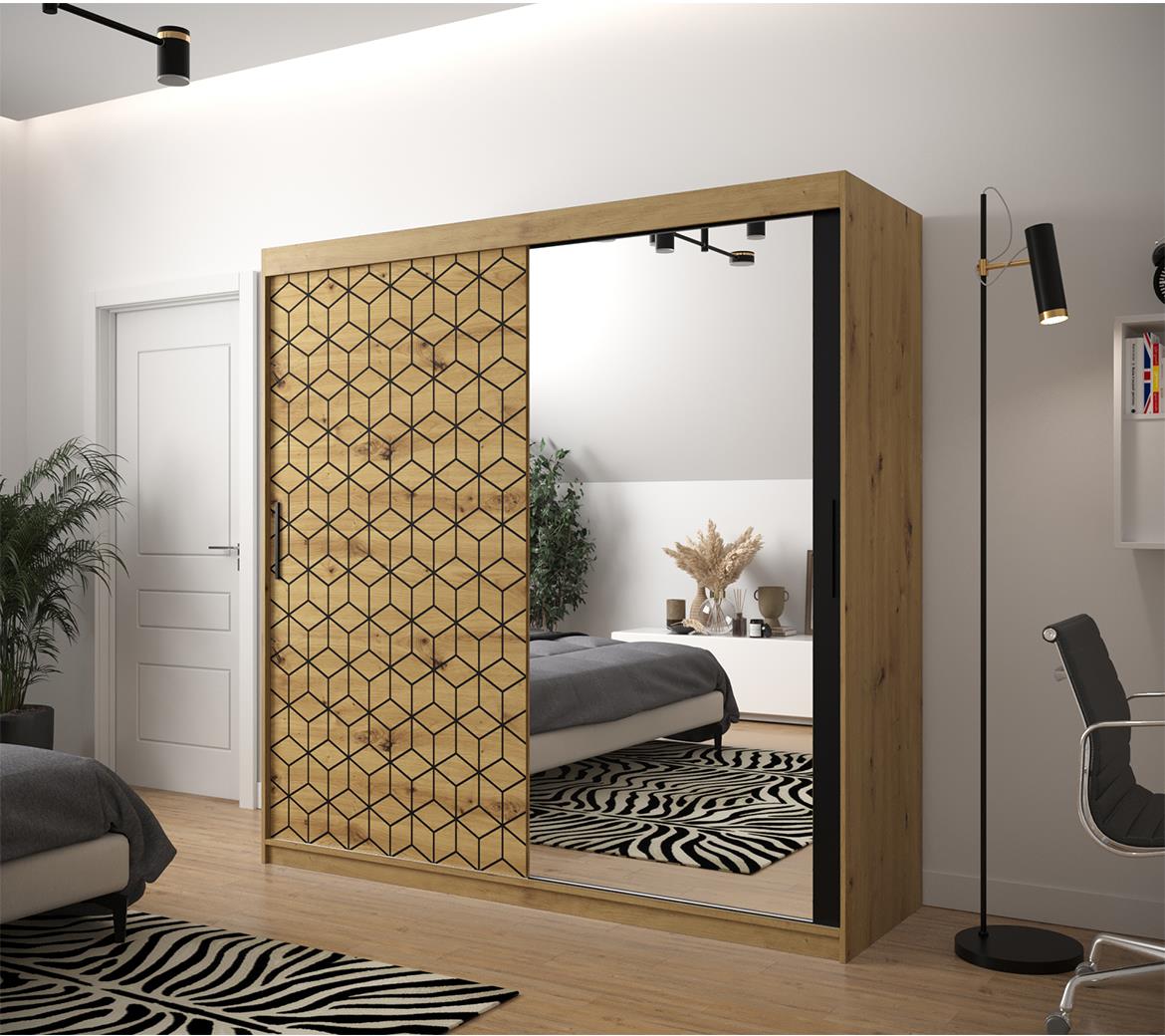 Hexagon ormar/ogledalo 2 vrata 200x62x200 cm natur (artisan hrast)