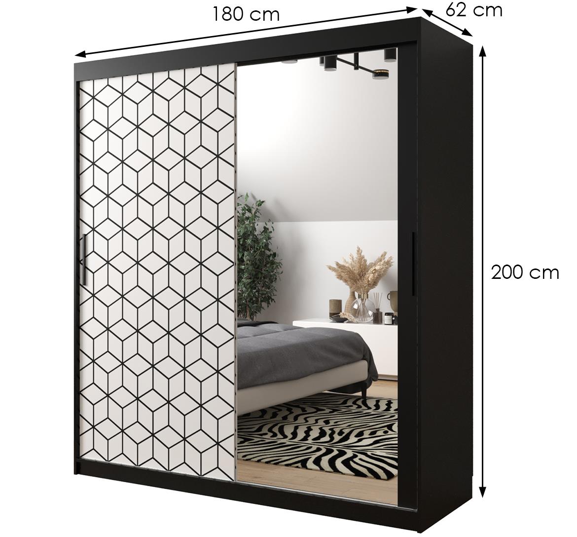Hexagon ormar/ogledalo 2 vrata 180x62x200 cm crno/beli