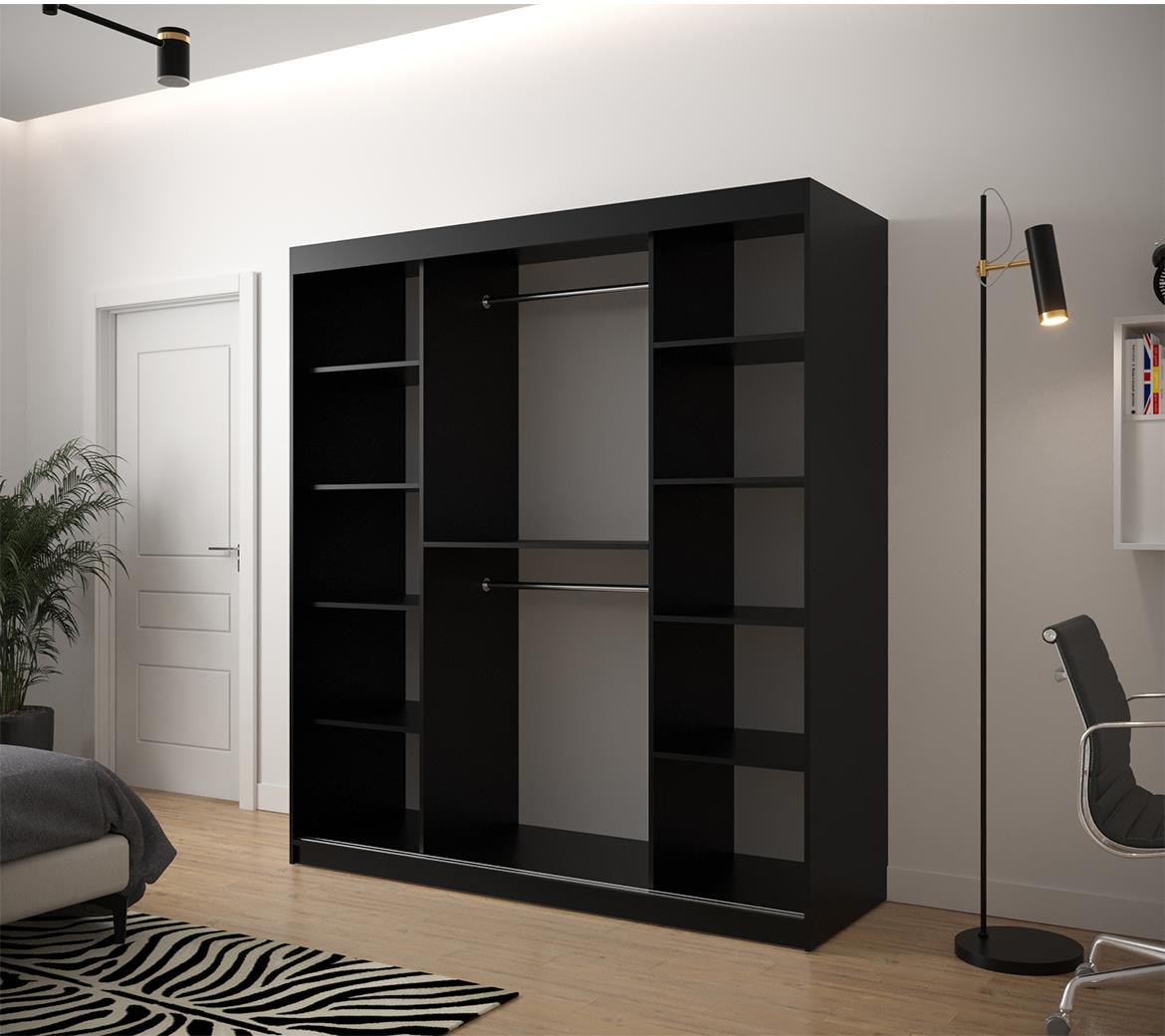 Hexagon ormar/ogledalo 2 vrata 180x62x200 cm crno/beli