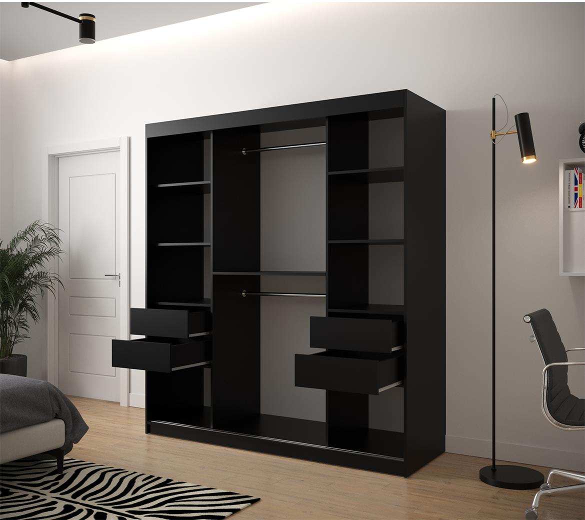 Hexagon ormar/ogledalo 2 vrata 180x62x200 cm crno/beli