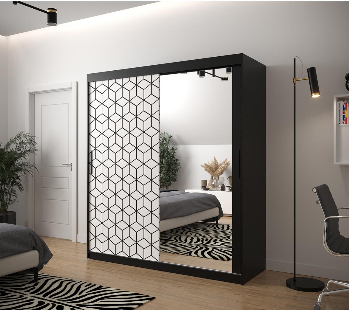 Hexagon ormar/ogledalo 2 vrata 180x62x200 cm crno/beli