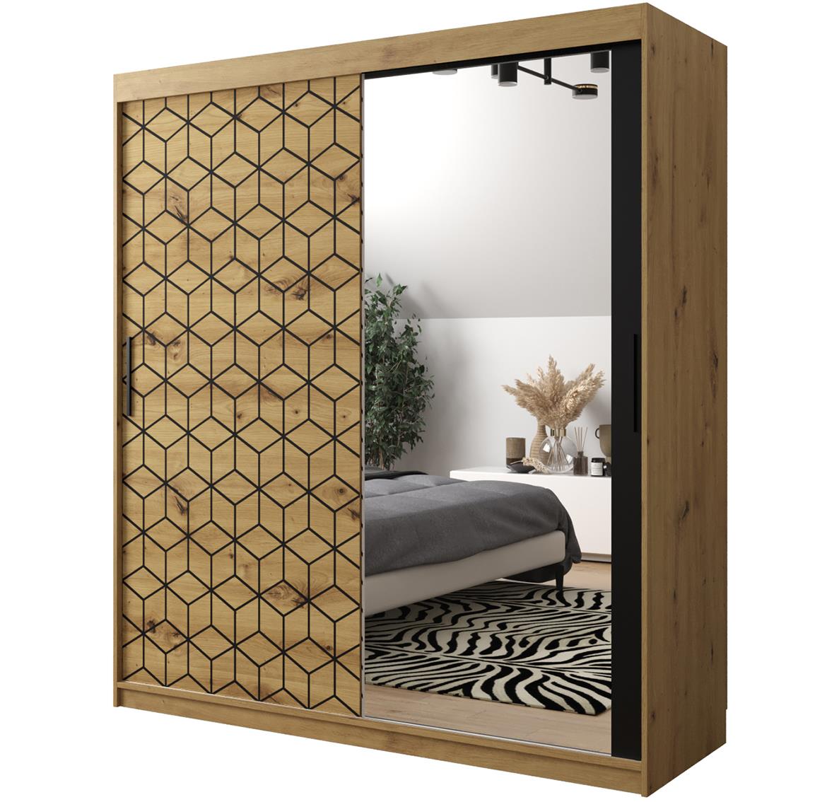 Hexagon ormar/ogledalo 2 vrata 180x62x200 cm natur (artisan hrast)