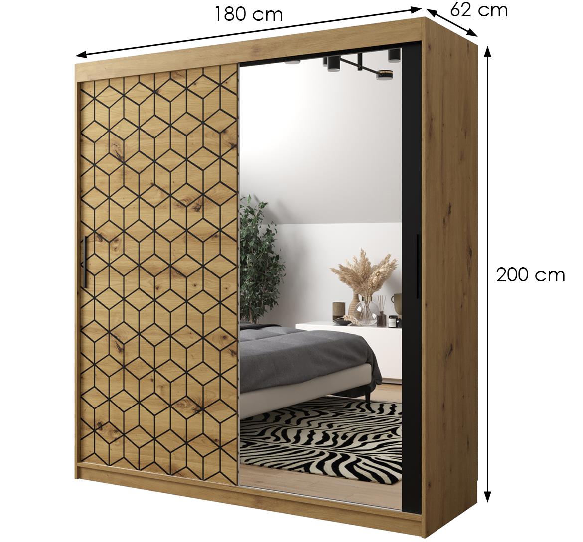 Hexagon ormar/ogledalo 2 vrata 180x62x200 cm natur (artisan hrast)
