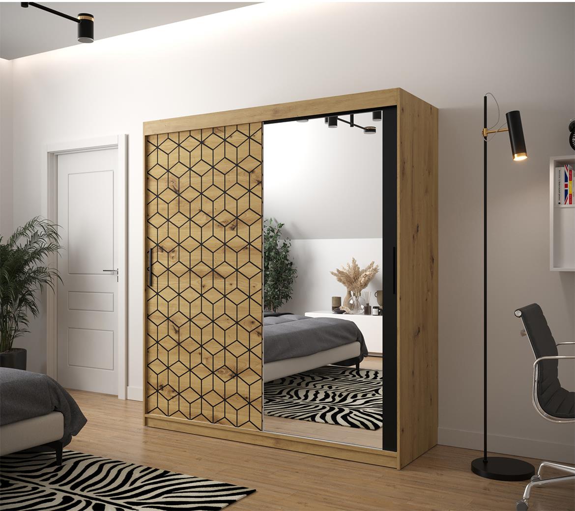 Hexagon ormar/ogledalo 2 vrata 180x62x200 cm natur (artisan hrast)