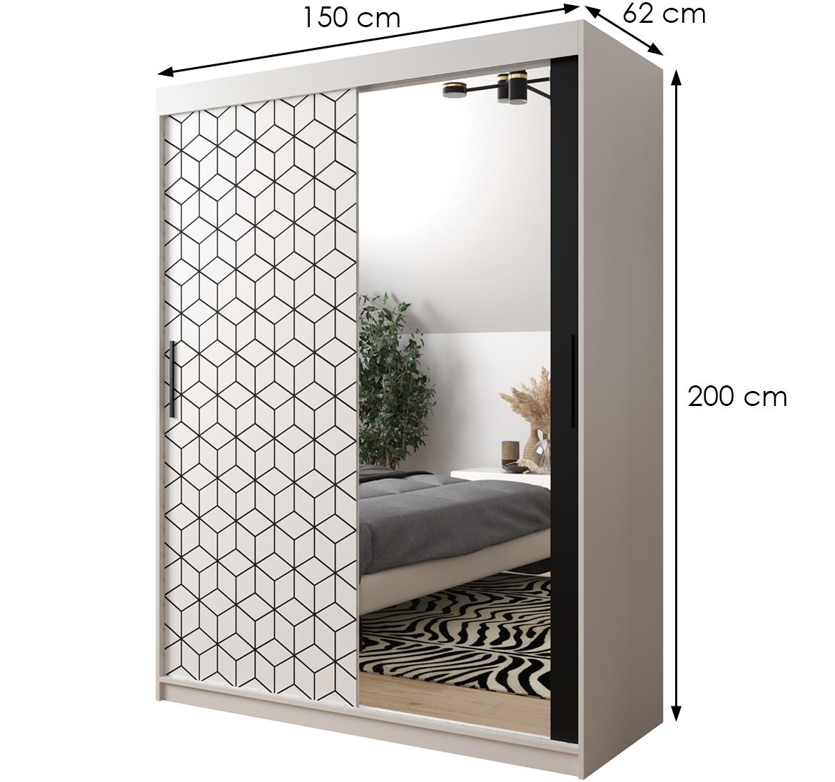 Hexagon ormar/ogledalo 2 vrata 150x62x200 cm beli