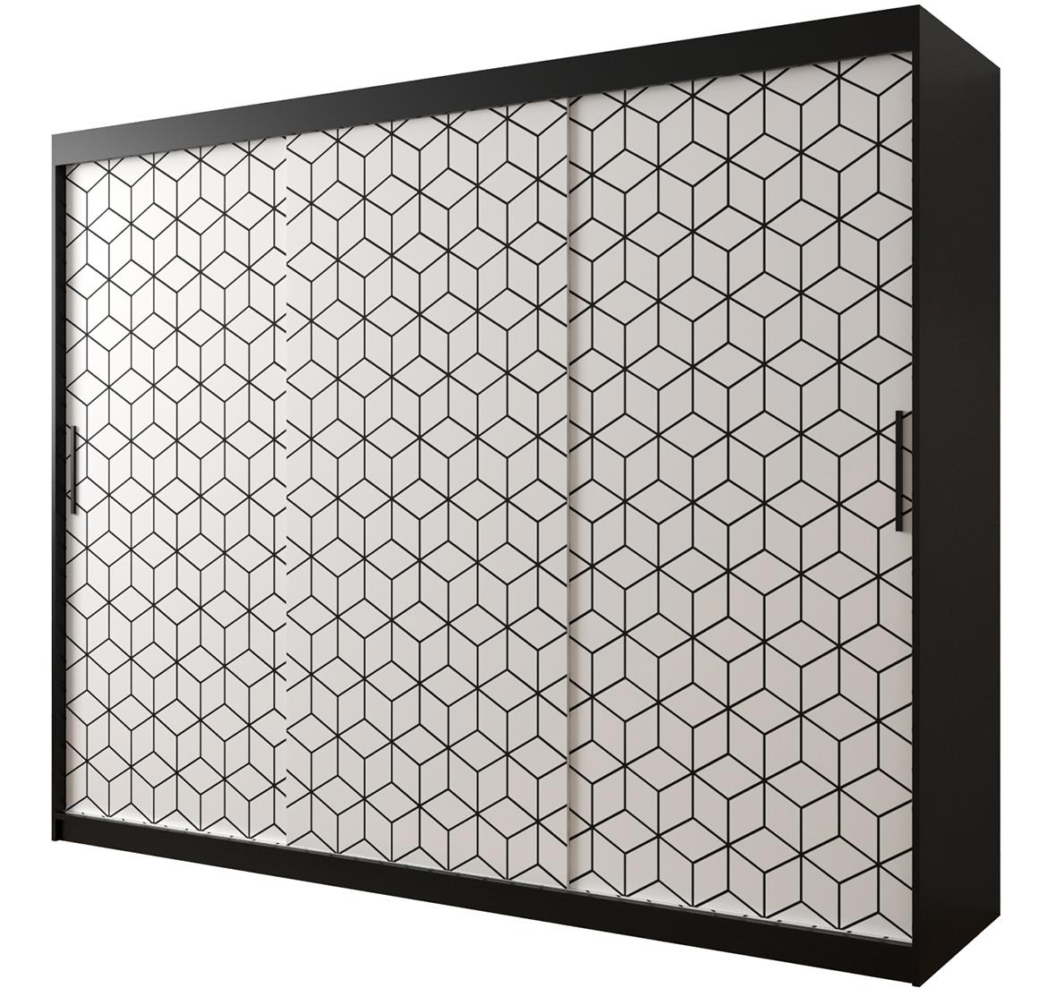 Hexagon ormar 3 vrata 250x62x200 cm crno/beli