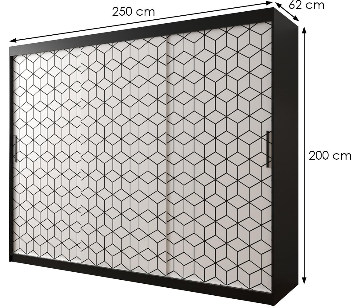 Hexagon ormar 3 vrata 250x62x200 cm crno/beli