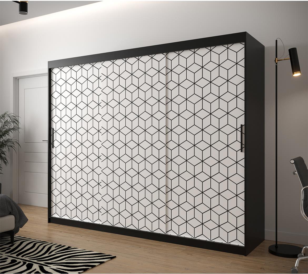 Hexagon ormar 3 vrata 250x62x200 cm crno/beli