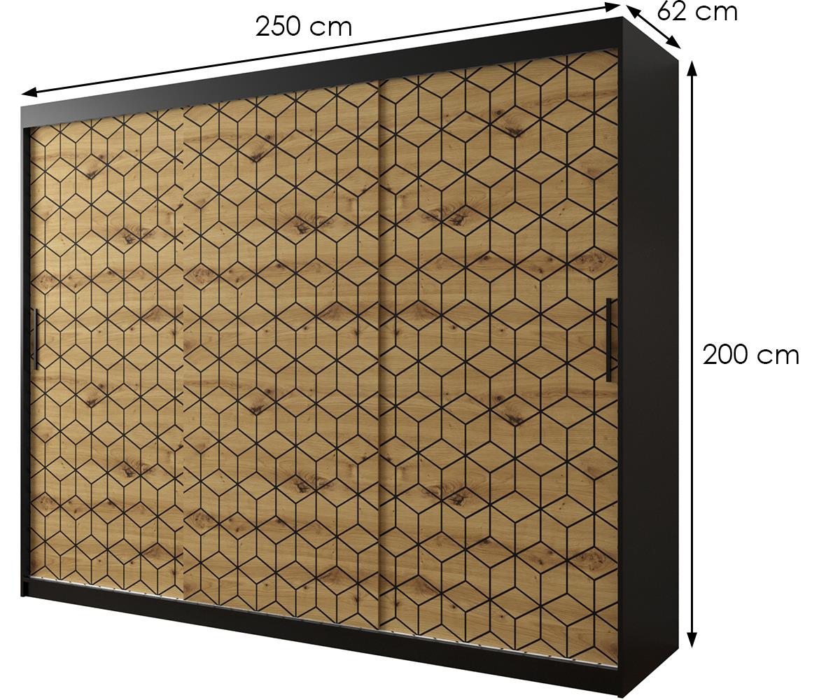 Hexagon ormar 3 vrata 250x62x200 cm natur (artisan hrast)/crni