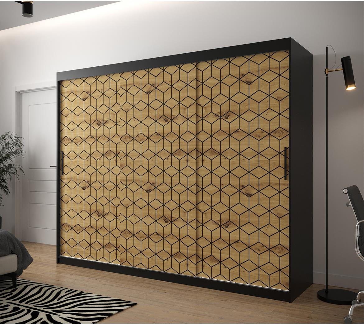 Hexagon ormar 3 vrata 250x62x200 cm natur (artisan hrast)/crni