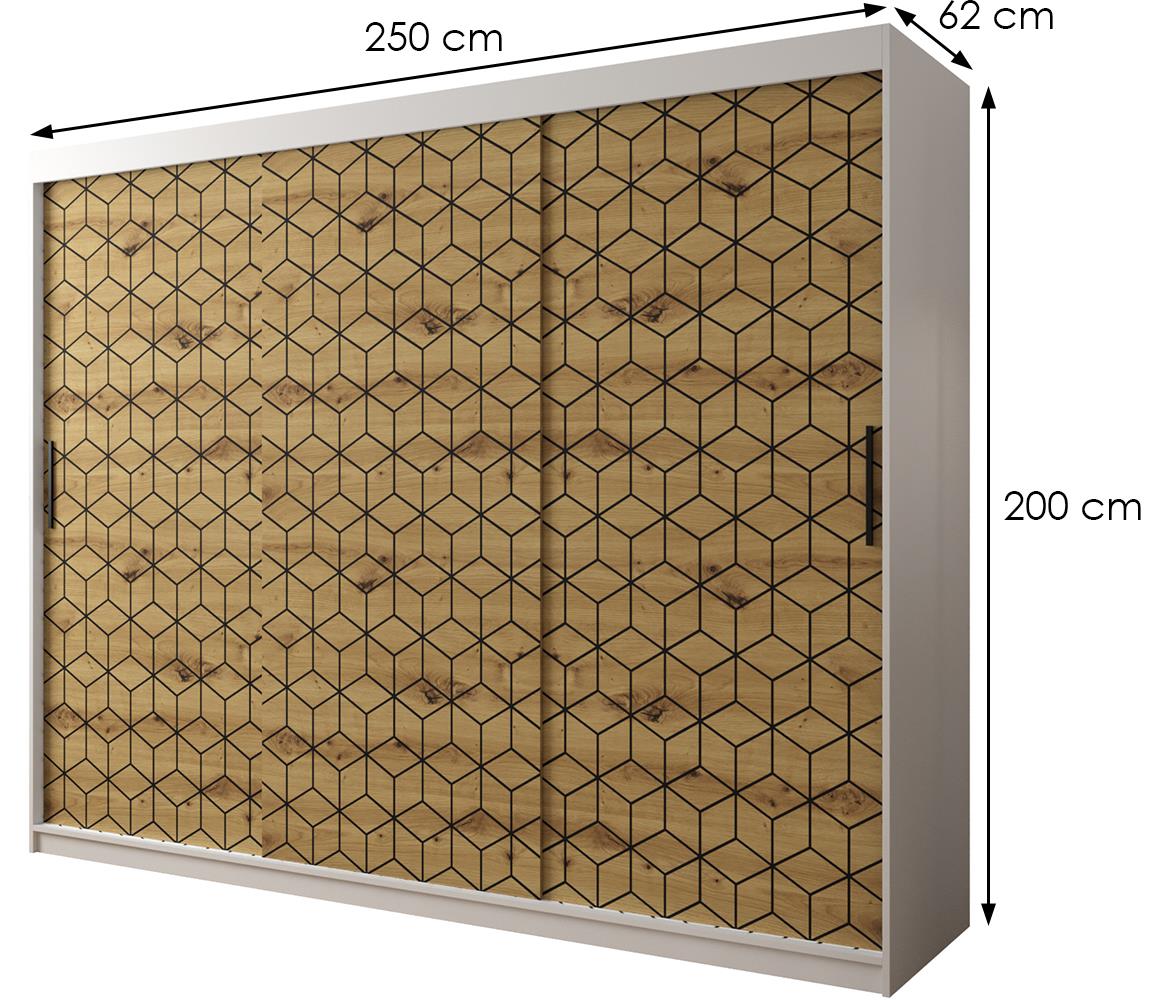 Hexagon ormar 3 vrata 250x62x200 cm natur (artisan hrast)/beli