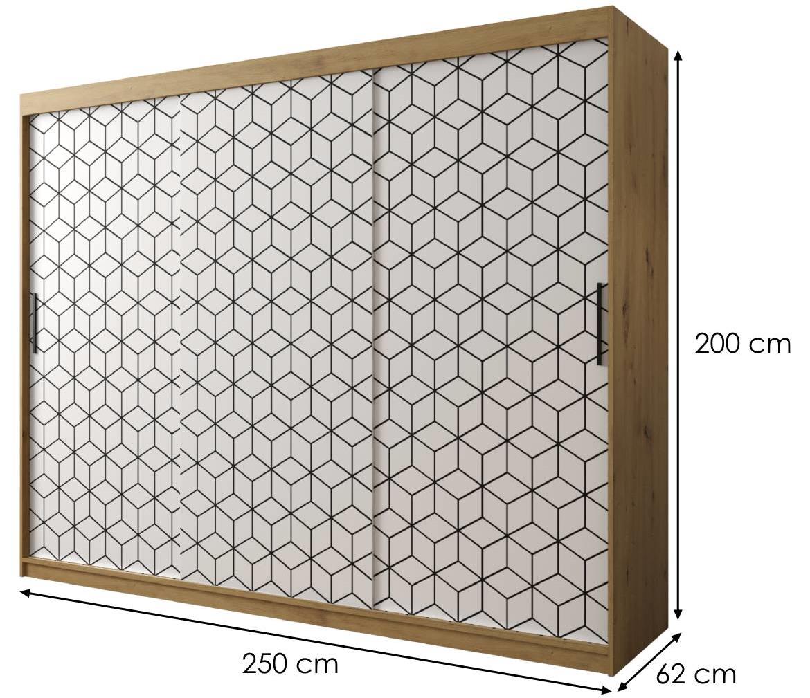 Hexagon ormar 3 vrata 250x62x200 cm natur (artisan hrast)/beli