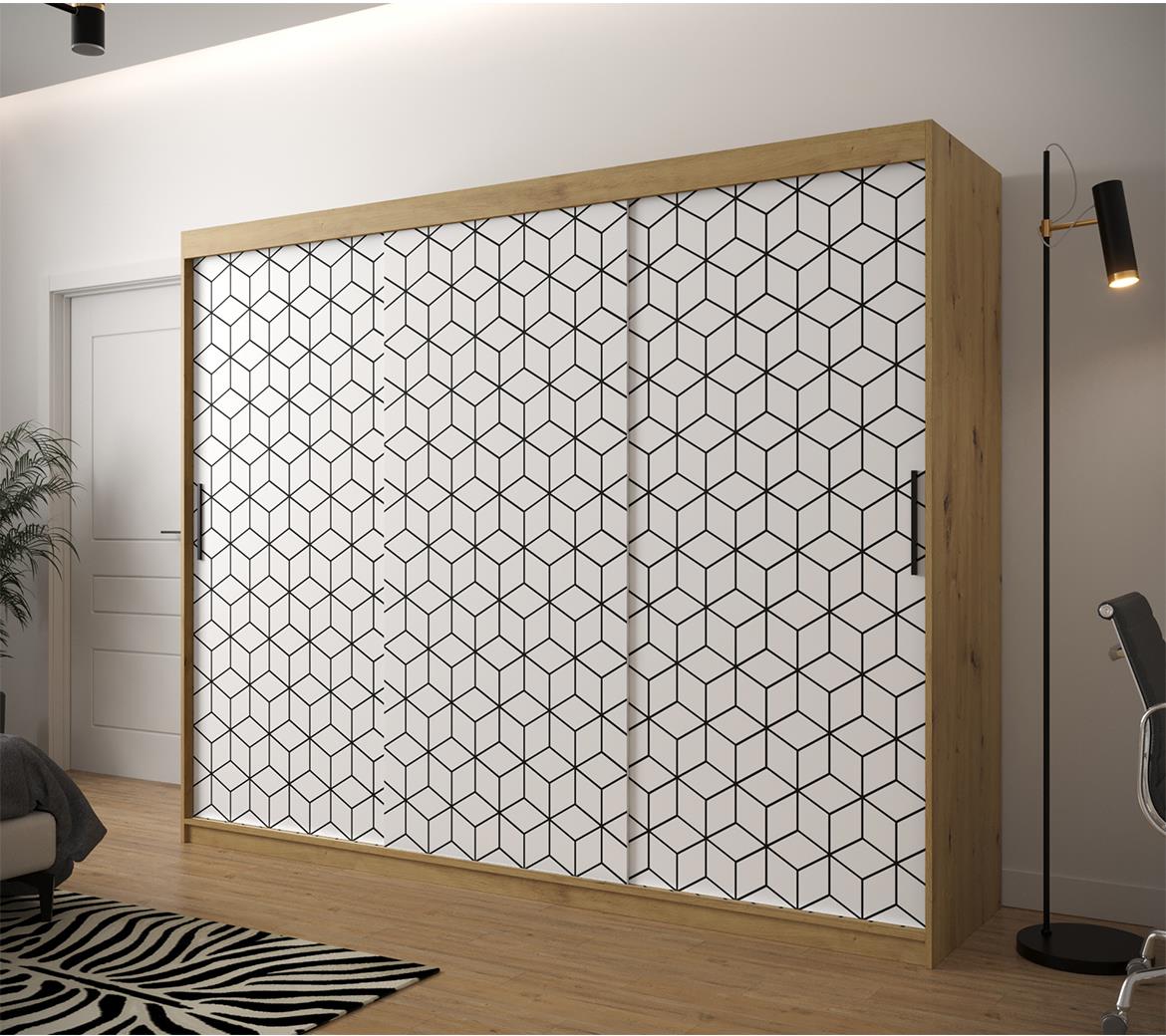 Hexagon ormar 3 vrata 250x62x200 cm natur (artisan hrast)/beli