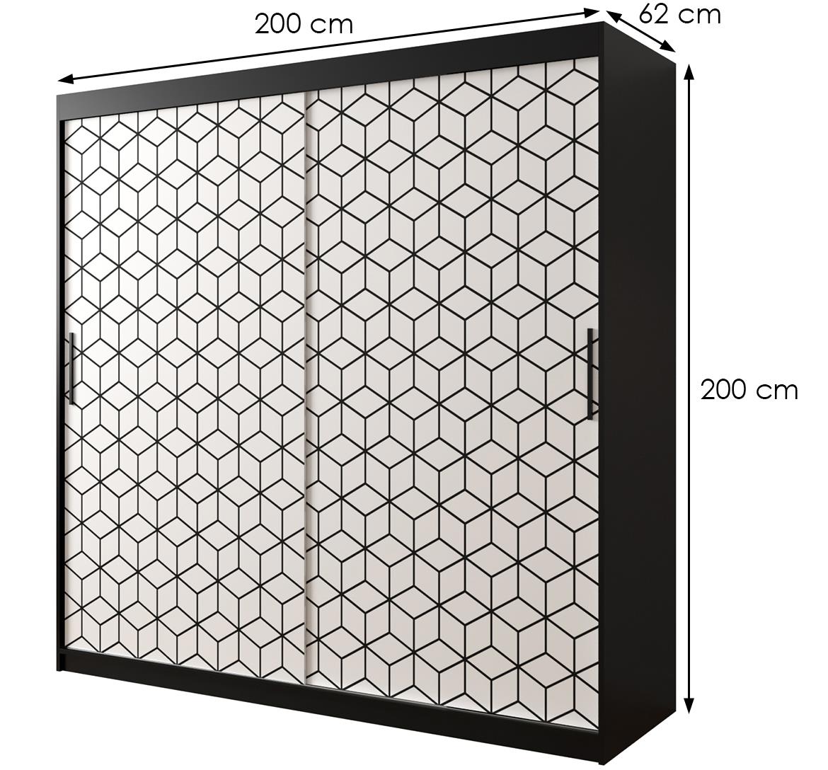 Hexagon ormar 2 vrata 200x62x200 cm crno/beli