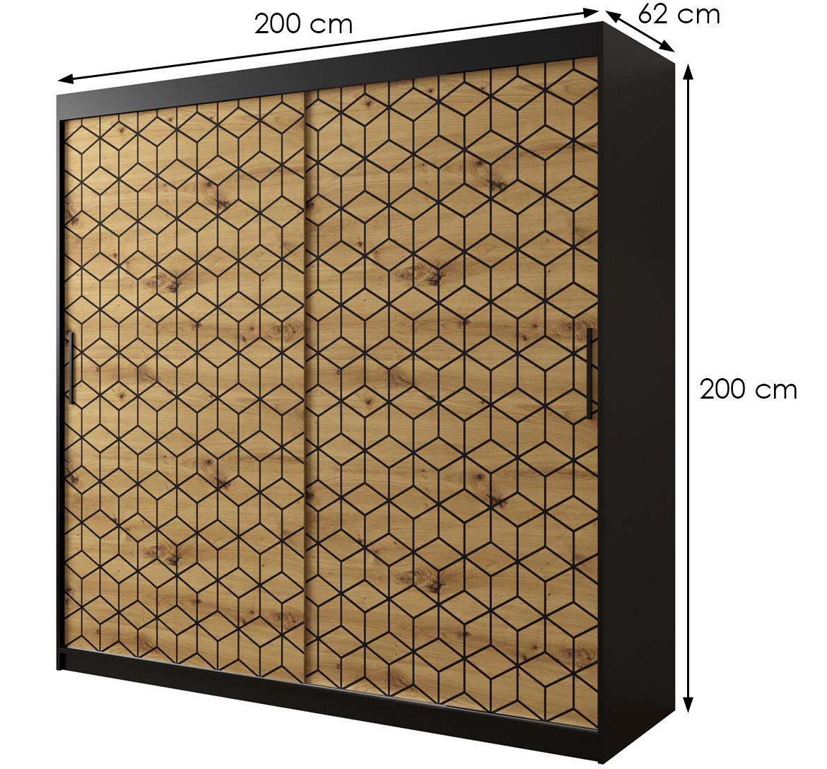 Hexagon ormar 2 vrata 200x62x200 cm natur (artisan hrast)/crni