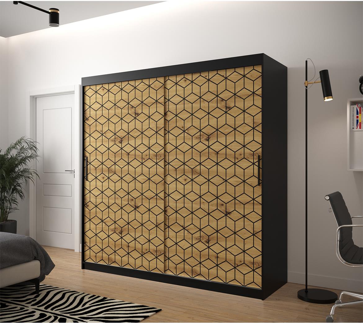 Hexagon ormar 2 vrata 200x62x200 cm natur (artisan hrast)/crni