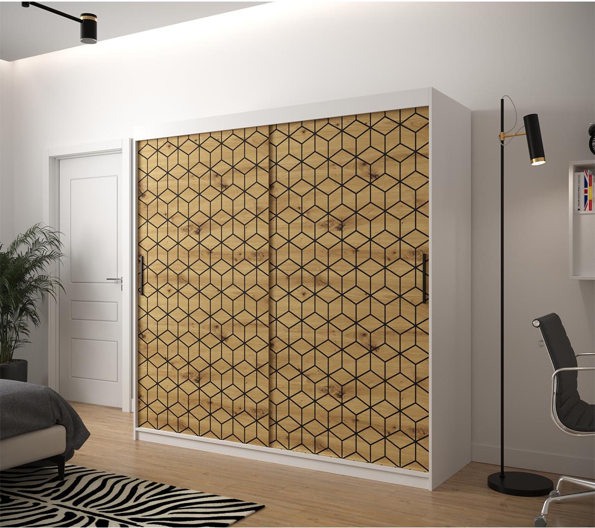 Hexagon ormar 2 vrata 200x62x200 cm natur (artisan hrast)/beli