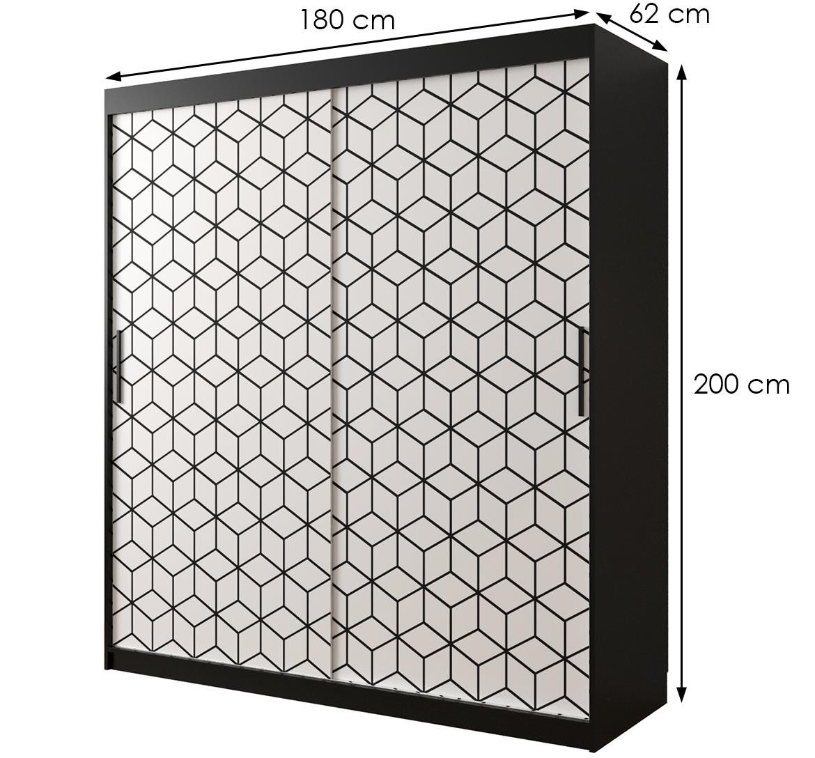 Hexagon ormar 2 vrata 180x62x200 cm crno/beli