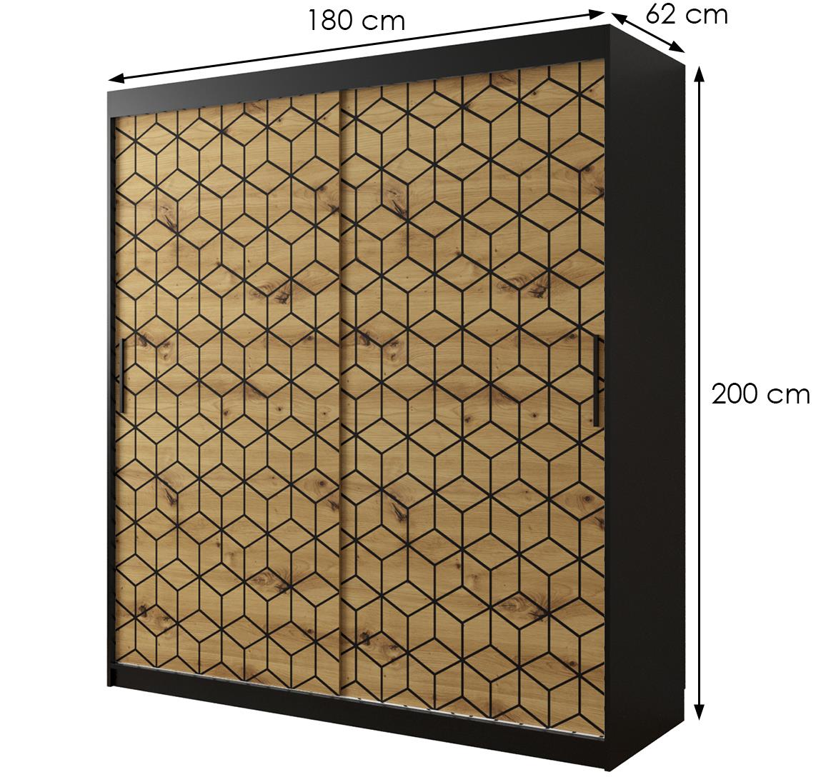 Hexagon ormar 2 vrata 180x62x200 cm natur (artisan hrast)/crni