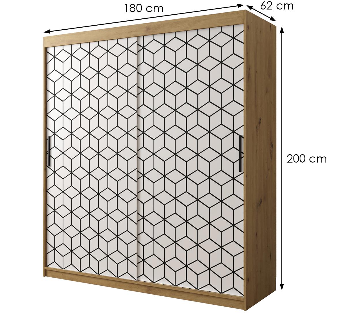 Hexagon ormar 2 vrata 180x62x200 cm natur (artisan hrast)/beli