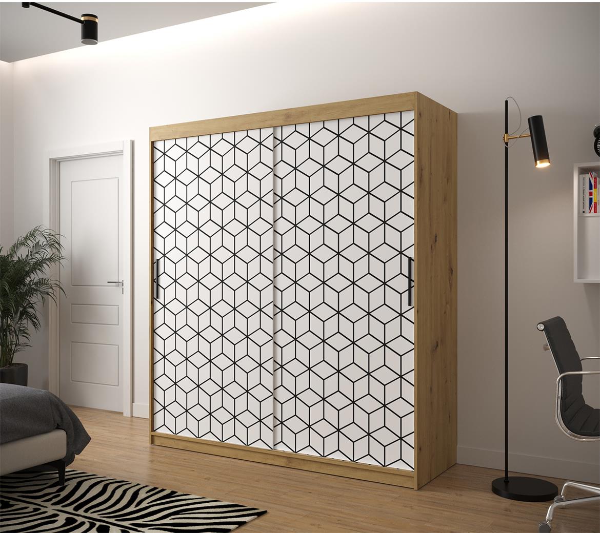 Hexagon ormar 2 vrata 180x62x200 cm natur (artisan hrast)/beli