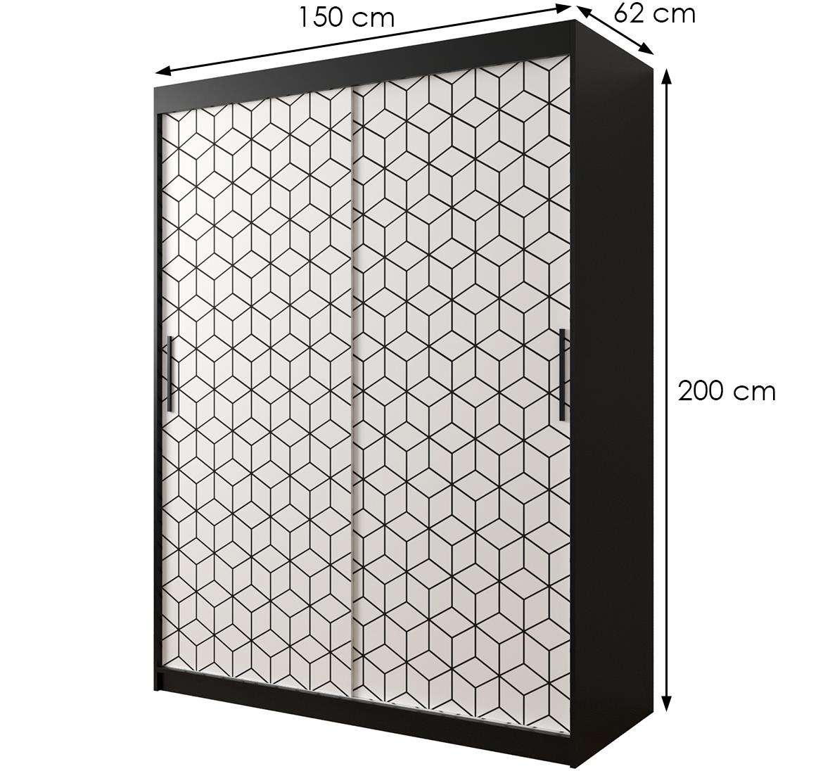 Hexagon ormar 2 vrata 150x62x200 cm crno/beli